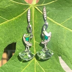 Beautiful 925 Sterling Silver Prasiolite Dangling Earrings